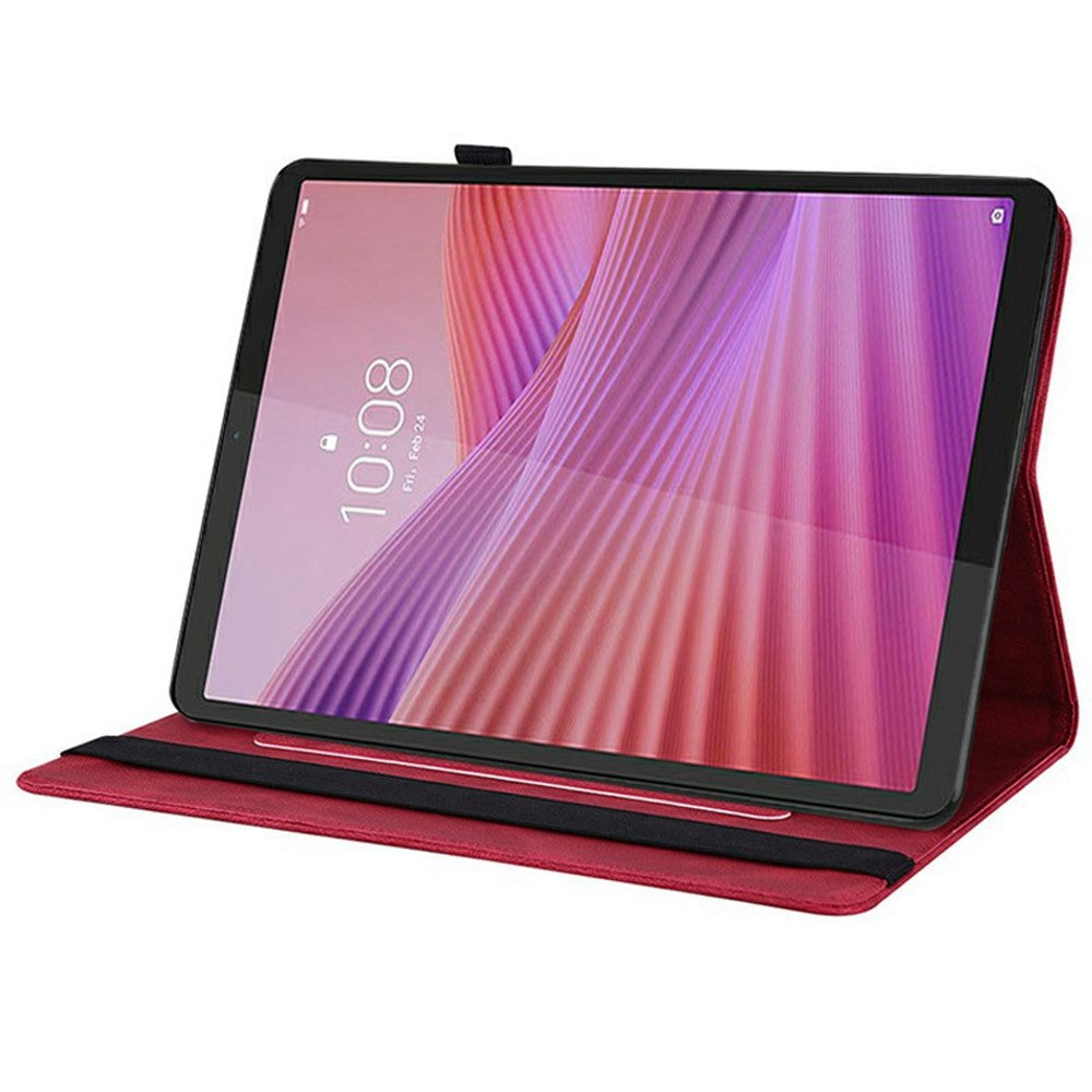For Lenovo Tab K9 Case Butterfly Flower Imprint PU Leather Tablet Cover with Card Slots - Red