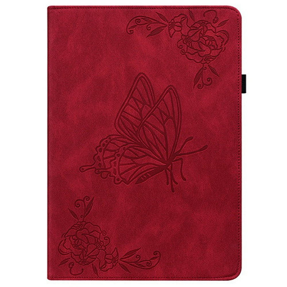 For Lenovo Tab K9 Case Butterfly Flower Imprint PU Leather Tablet Cover with Card Slots - Red