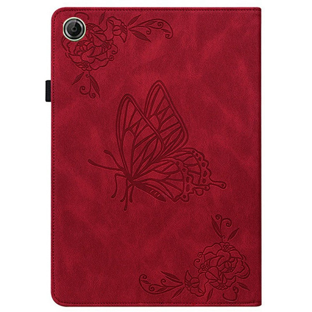 For Lenovo Tab K9 Case Butterfly Flower Imprint PU Leather Tablet Cover with Card Slots - Red