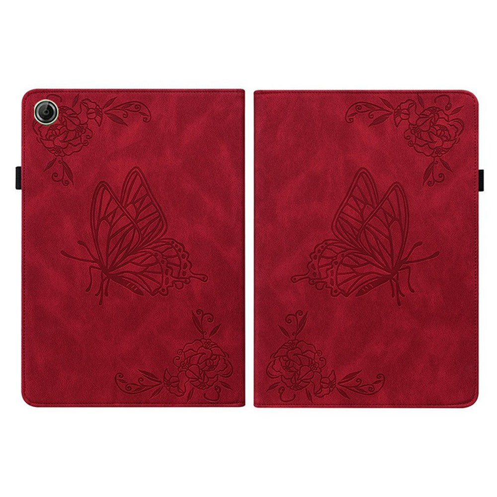 For Lenovo Tab K9 Case Butterfly Flower Imprint PU Leather Tablet Cover with Card Slots - Red