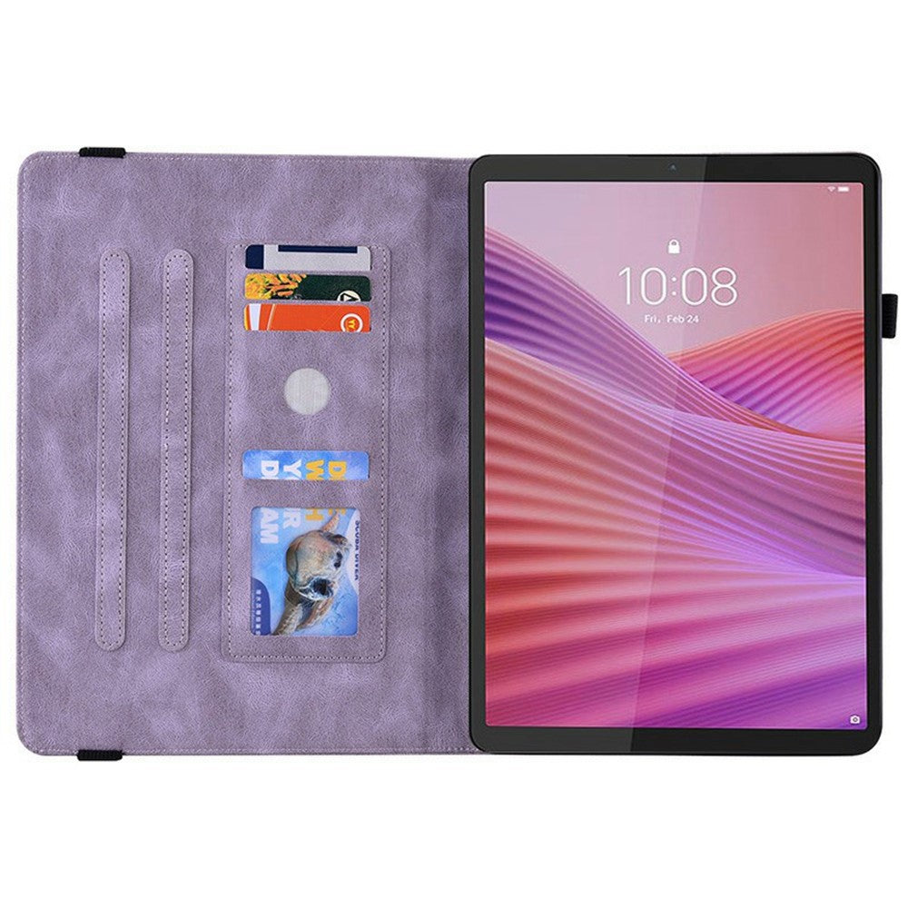 For Lenovo Tab K9 Case Butterfly Flower Imprint PU Leather Tablet Cover with Card Slots - Purple