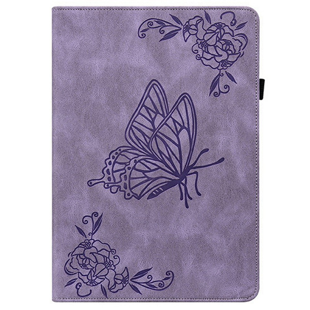 For Lenovo Tab K9 Case Butterfly Flower Imprint PU Leather Tablet Cover with Card Slots - Purple