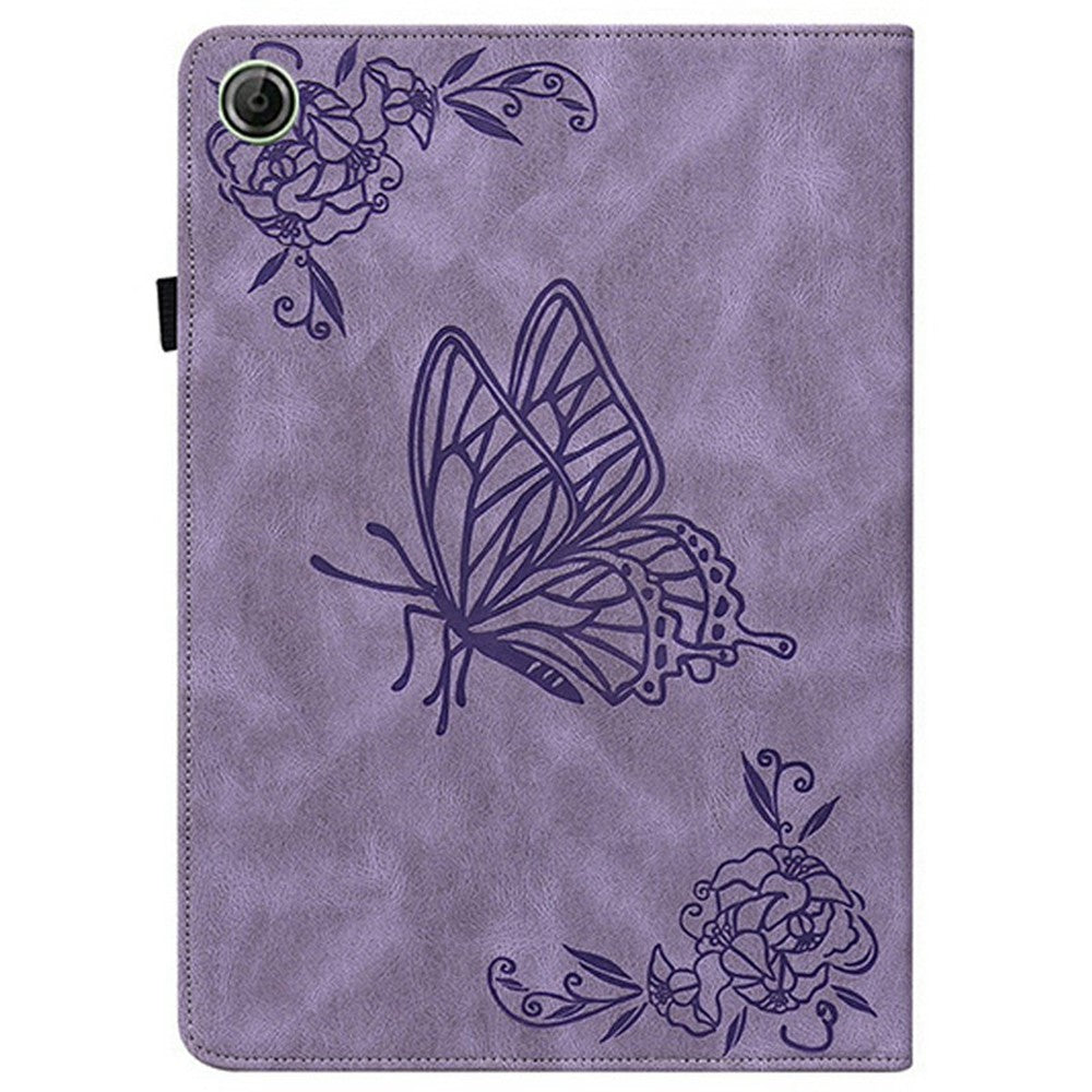 For Lenovo Tab K9 Case Butterfly Flower Imprint PU Leather Tablet Cover with Card Slots - Purple
