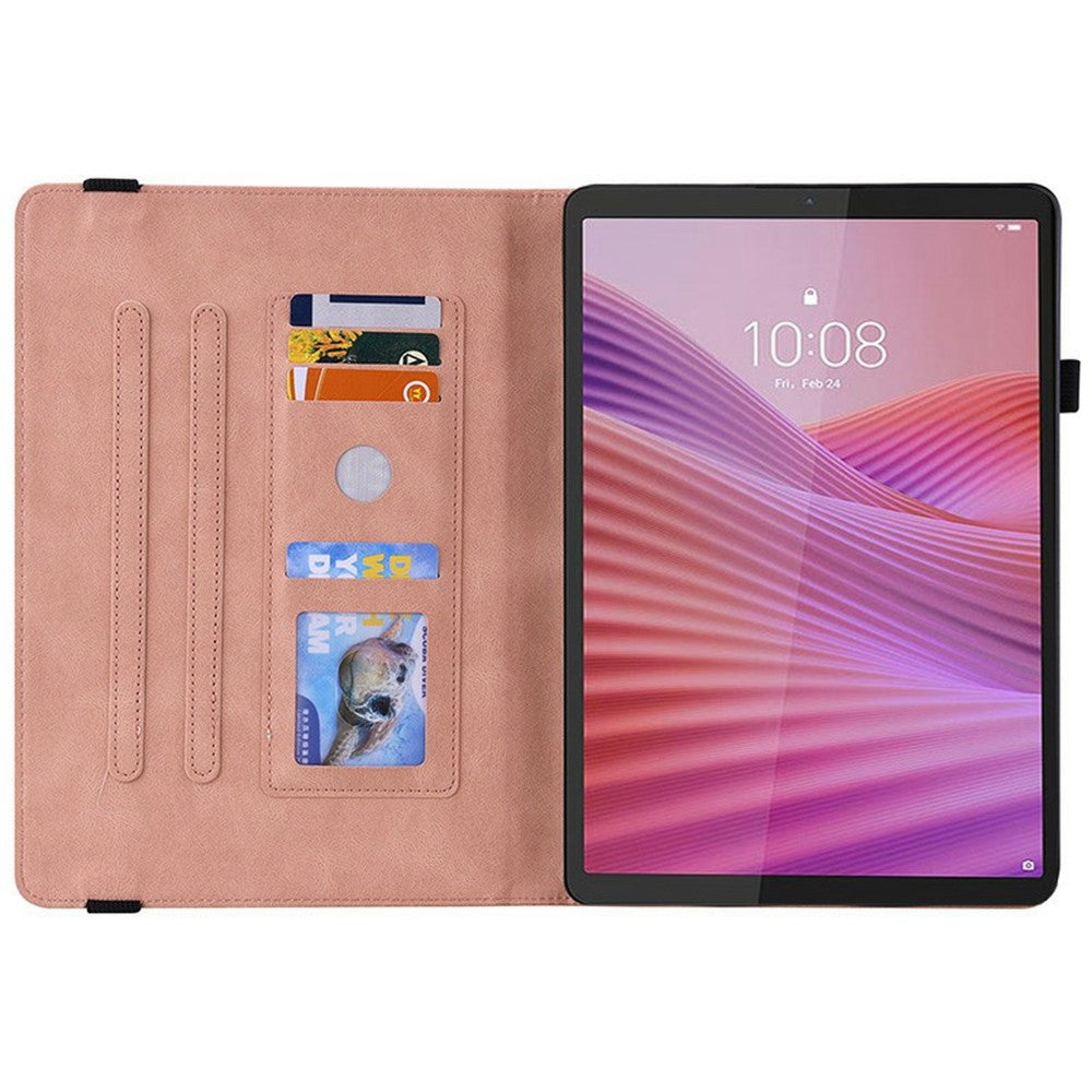 For Lenovo Tab K9 Case Butterfly Flower Imprint PU Leather Tablet Cover with Card Slots - Pink