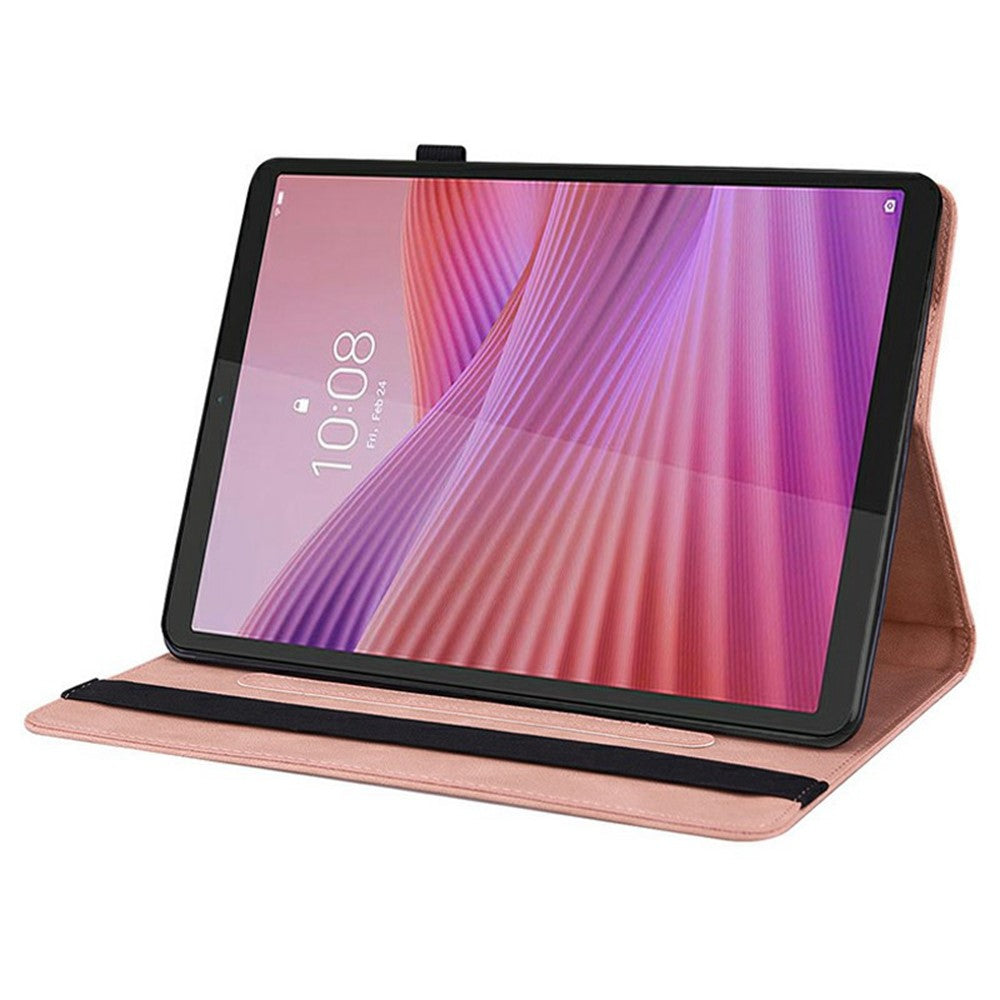 For Lenovo Tab K9 Case Butterfly Flower Imprint PU Leather Tablet Cover with Card Slots - Pink