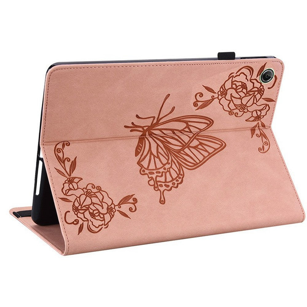 For Lenovo Tab K9 Case Butterfly Flower Imprint PU Leather Tablet Cover with Card Slots - Pink