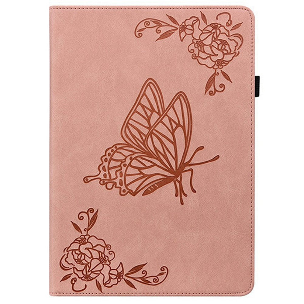 For Lenovo Tab K9 Case Butterfly Flower Imprint PU Leather Tablet Cover with Card Slots - Pink