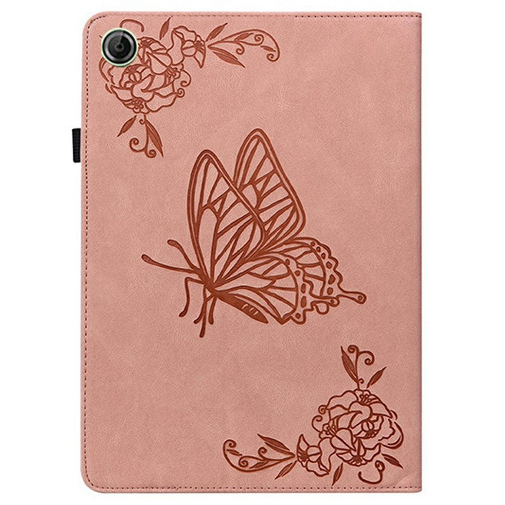 For Lenovo Tab K9 Case Butterfly Flower Imprint PU Leather Tablet Cover with Card Slots - Pink