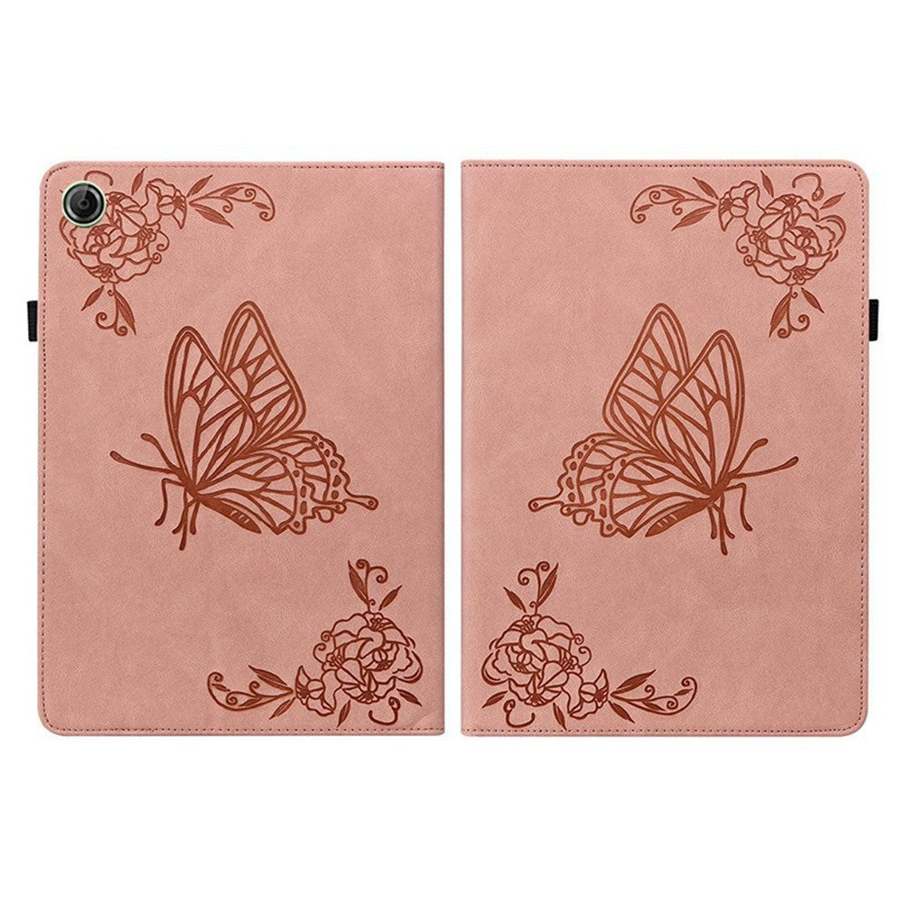 For Lenovo Tab K9 Case Butterfly Flower Imprint PU Leather Tablet Cover with Card Slots - Pink