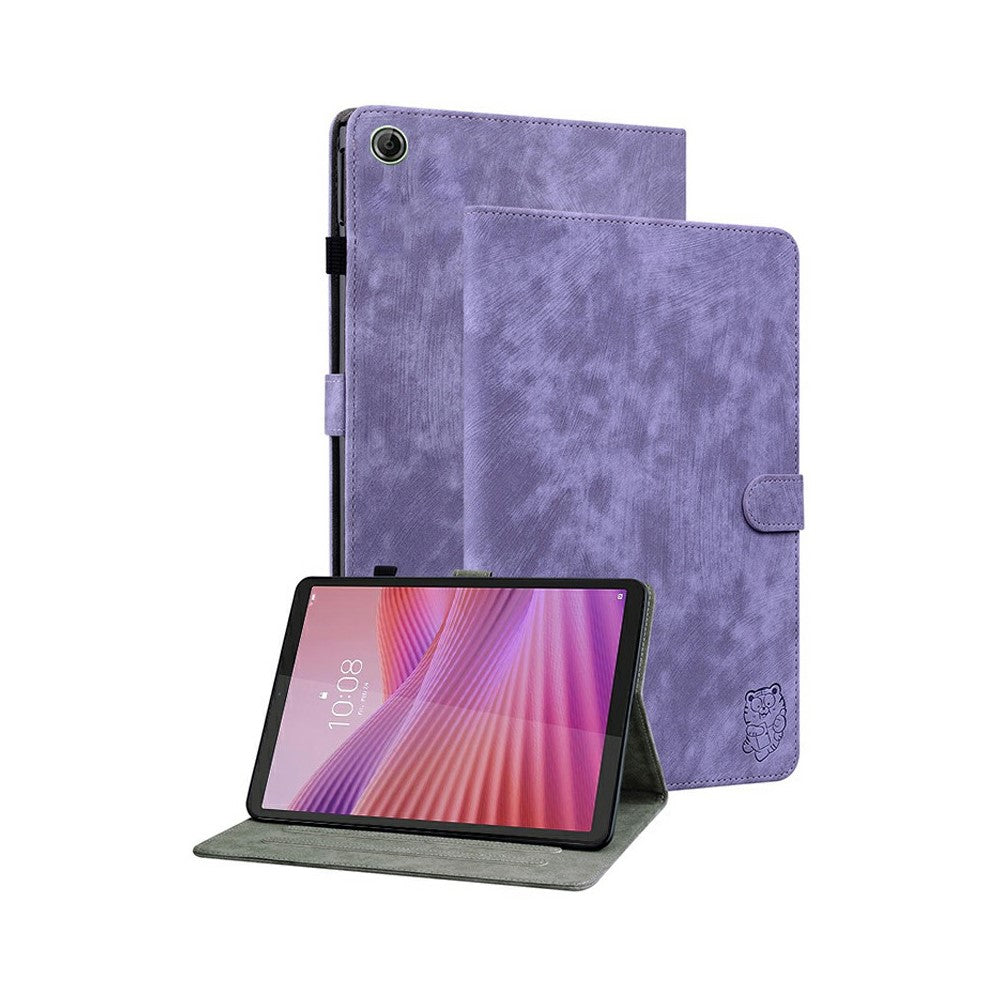 For Lenovo Tab K9 Case Tiger Imprint Anti-Scratch PU Leather Tablet Cover - Purple