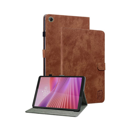 For Lenovo Tab K9 Case Tiger Imprint Anti-Scratch PU Leather Tablet Cover - Brown
