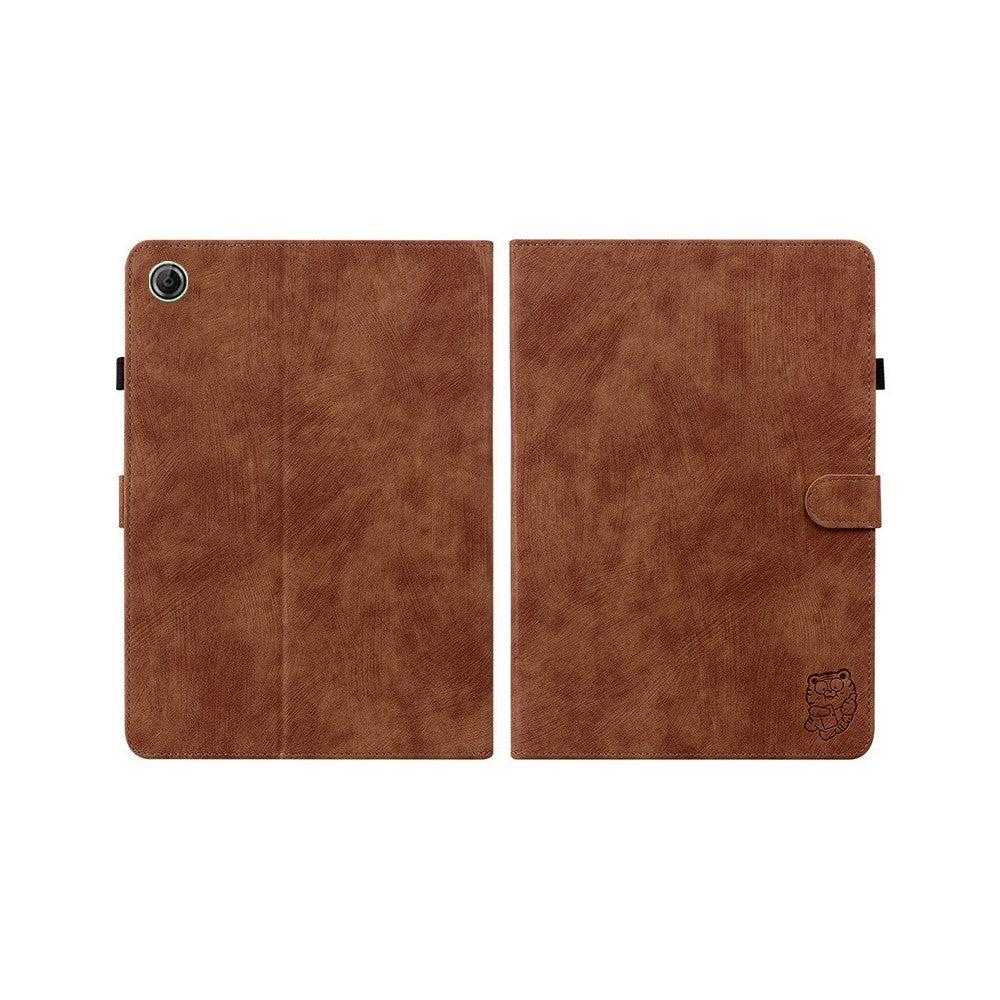For Lenovo Tab K9 Case Tiger Imprint Anti-Scratch PU Leather Tablet Cover - Brown