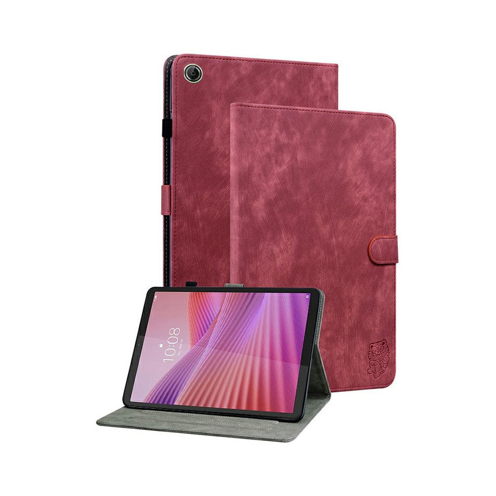 For Lenovo Tab K9 Case Tiger Imprint Anti-Scratch PU Leather Tablet Cover - Red