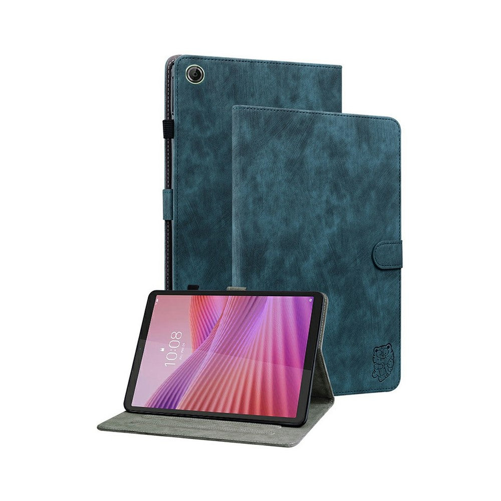 For Lenovo Tab K9 Case Tiger Imprint Anti-Scratch PU Leather Tablet Cover - Blue