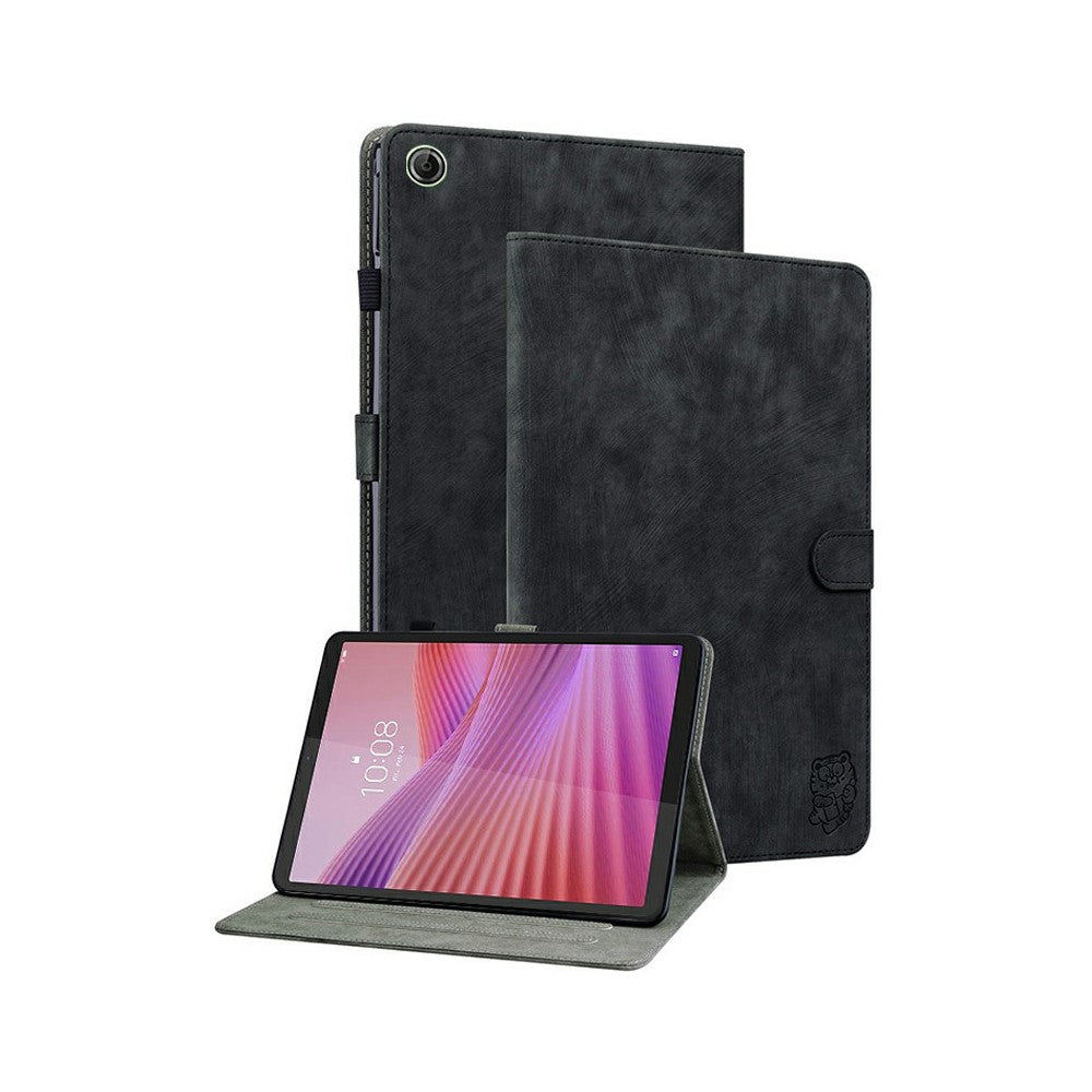 For Lenovo Tab K9 Case Tiger Imprint Anti-Scratch PU Leather Tablet Cover - Black