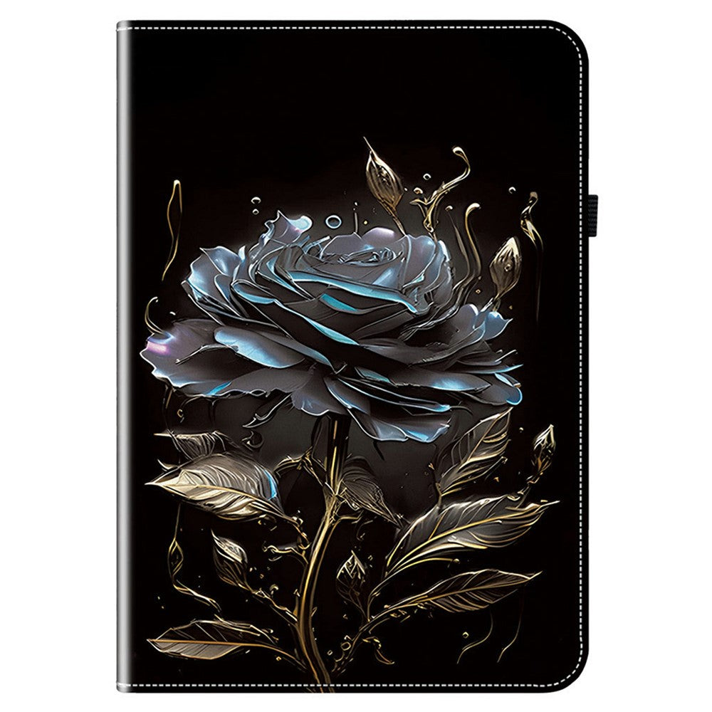 For Lenovo Tab K9 Leather Case Pattern Printed Stand Tablet Cover with Card Slots - Black Rose
