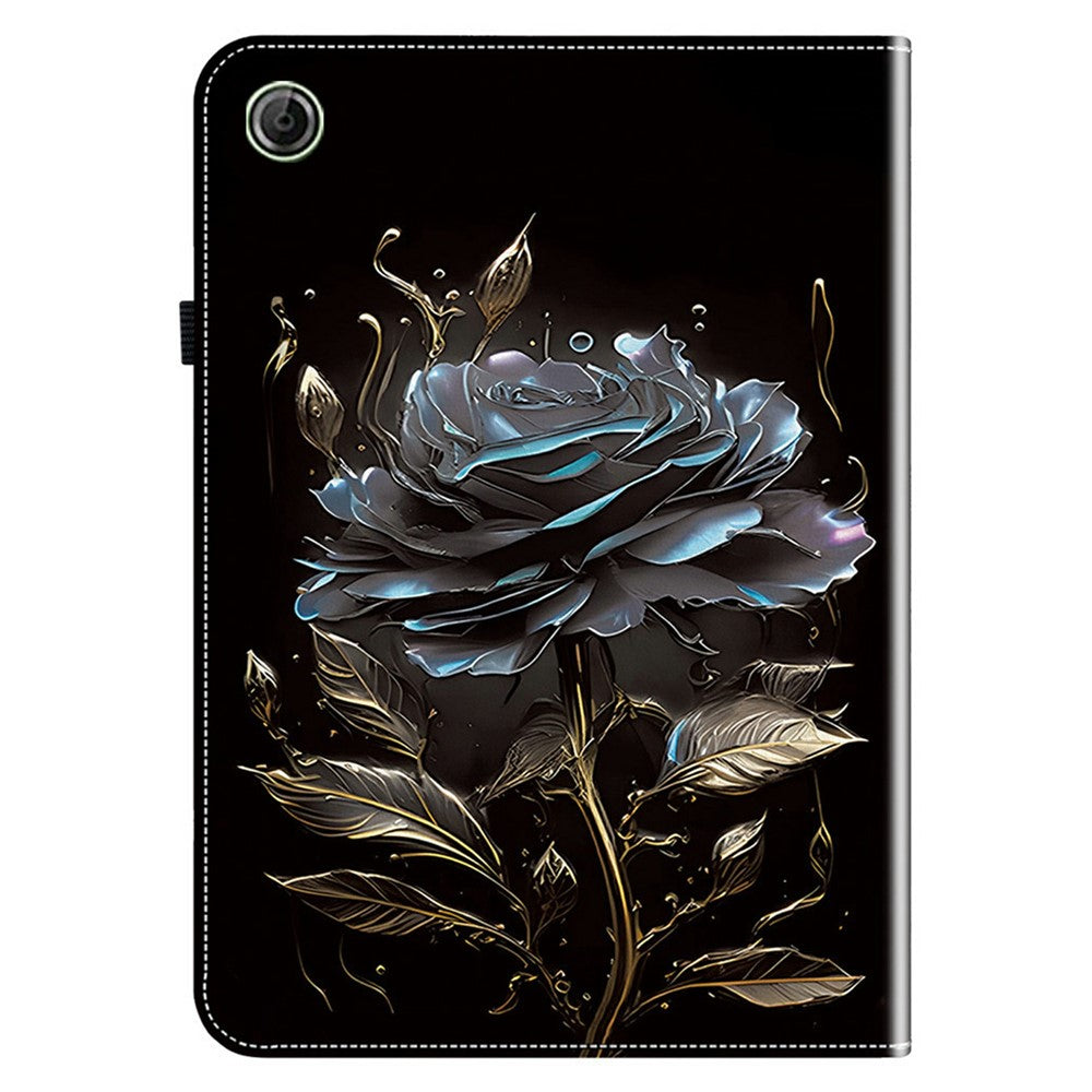 For Lenovo Tab K9 Leather Case Pattern Printed Stand Tablet Cover with Card Slots - Black Rose