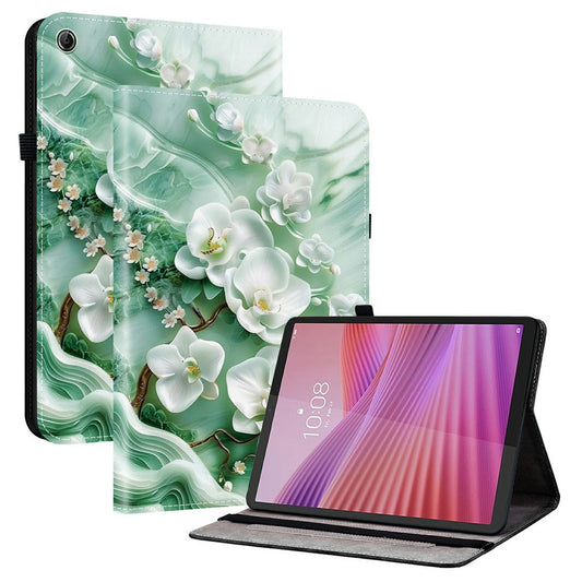 For Lenovo Tab K9 Leather Case Pattern Printed Stand Tablet Cover with Card Slots - Jade Flower