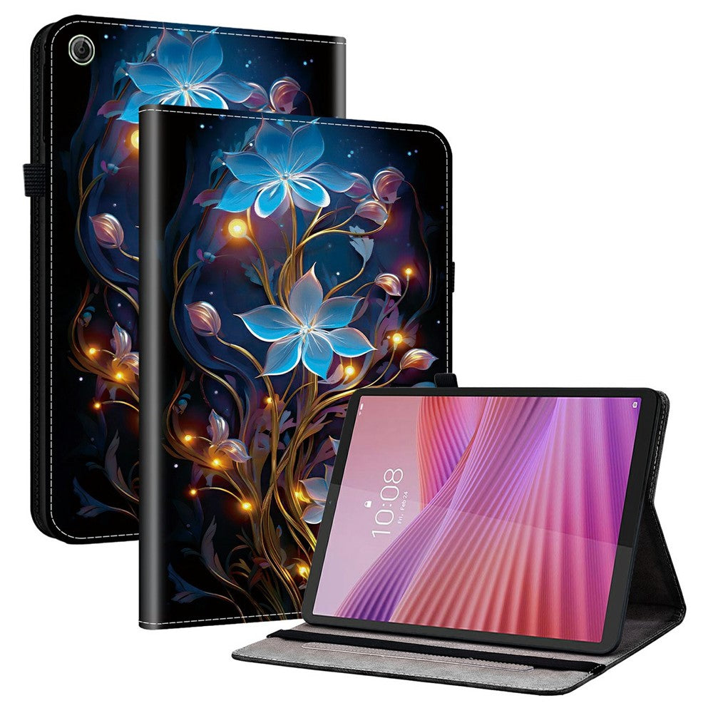 For Lenovo Tab K9 Leather Case Pattern Printed Stand Tablet Cover with Card Slots - Small Lantern Flower
