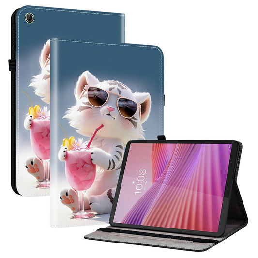 For Lenovo Tab K9 Leather Case Pattern Printed Stand Tablet Cover with Card Slots - Cartoon Tiger