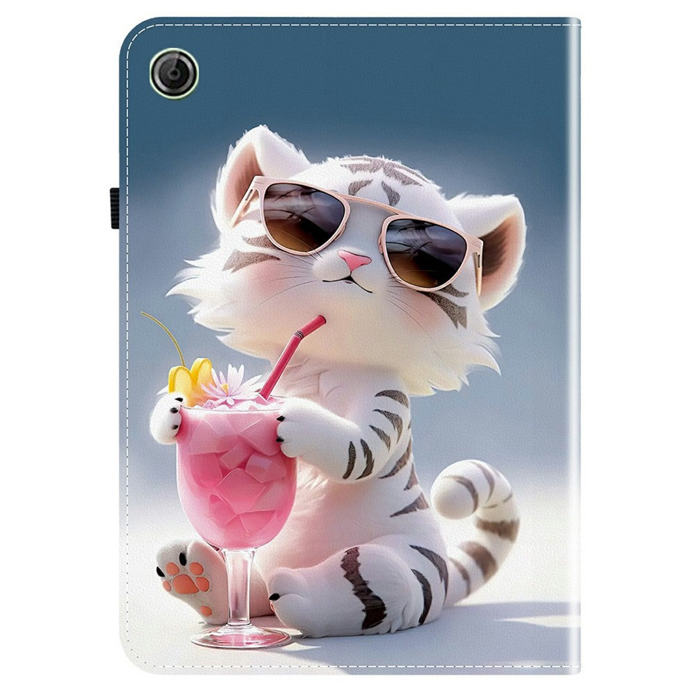 For Lenovo Tab K9 Leather Case Pattern Printed Stand Tablet Cover with Card Slots - Cartoon Tiger