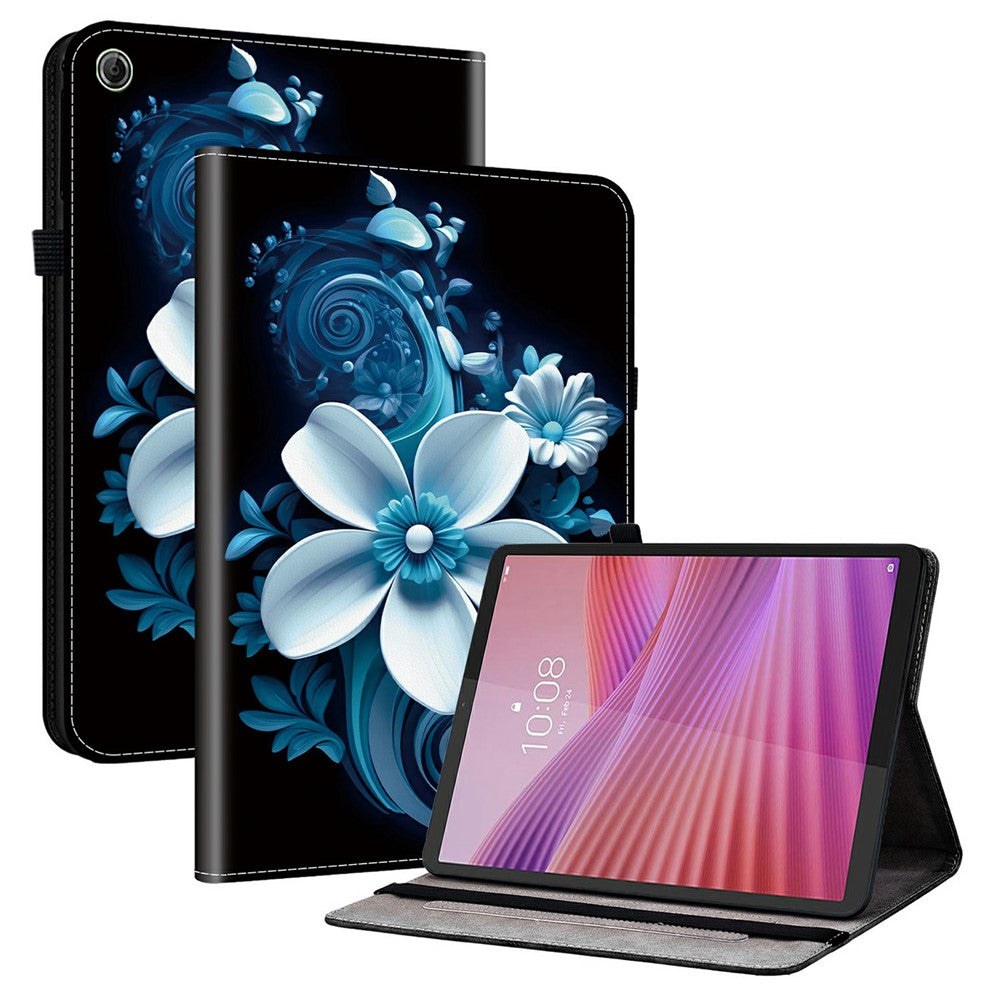 For Lenovo Tab K9 Leather Case Pattern Printed Stand Tablet Cover with Card Slots - Black Orchid