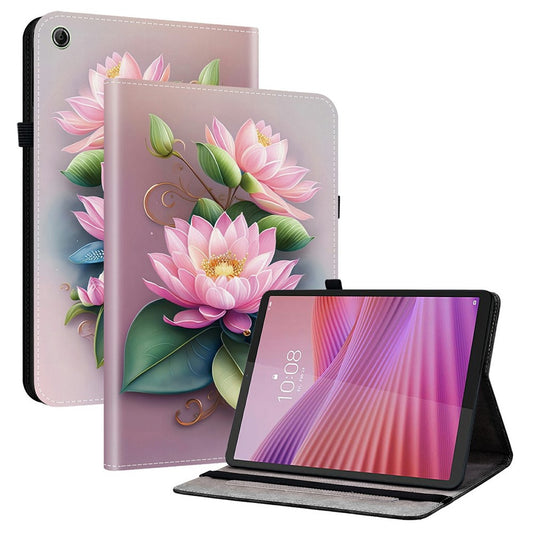 For Lenovo Tab K9 Leather Case Pattern Printed Stand Tablet Cover with Card Slots - Lotus