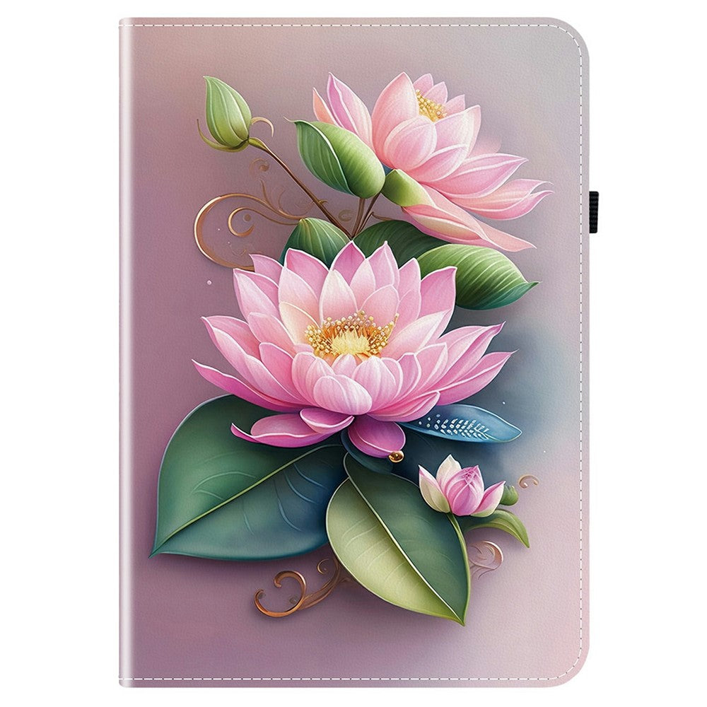 For Lenovo Tab K9 Leather Case Pattern Printed Stand Tablet Cover with Card Slots - Lotus