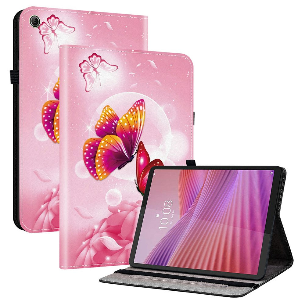 For Lenovo Tab K9 Leather Case Pattern Printed Stand Tablet Cover with Card Slots - Pink Butterfly
