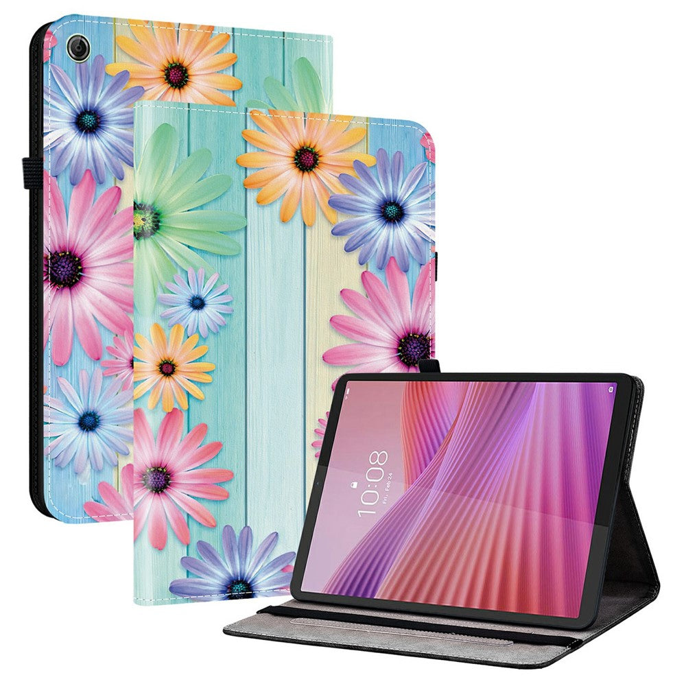 For Lenovo Tab K9 Leather Case Pattern Printed Stand Tablet Cover with Card Slots - Sunflower