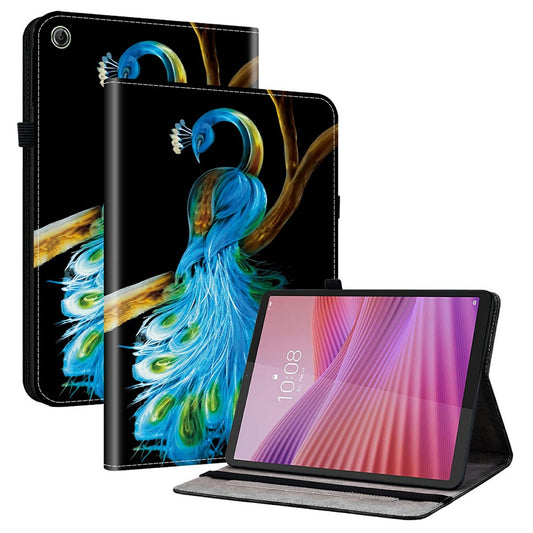 For Lenovo Tab K9 Leather Case Pattern Printed Stand Tablet Cover with Card Slots - Peacock