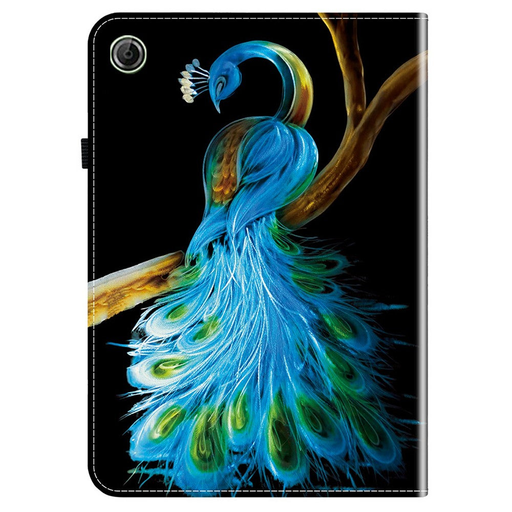 For Lenovo Tab K9 Leather Case Pattern Printed Stand Tablet Cover with Card Slots - Peacock