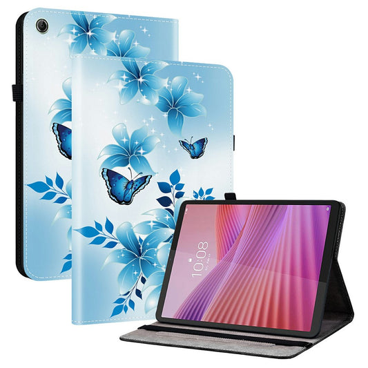 For Lenovo Tab K9 Leather Case Pattern Printed Stand Tablet Cover with Card Slots - Blue Butterfly