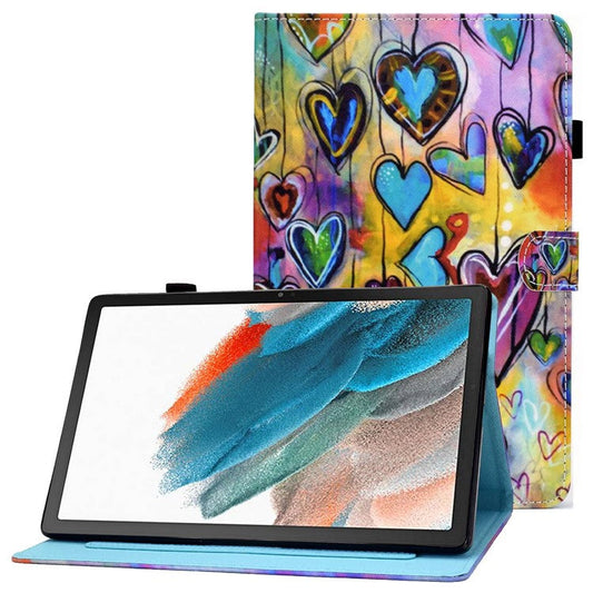For Samsung Galaxy Tab A8 10.5 (2021) SM-X200 / X205 / Tab A8 10.5 (2022) Pattern Printing PU Leather Dual-sided Magnetic Cover Stand Stitching Case with Card Slots and Pencil Holder - Heart