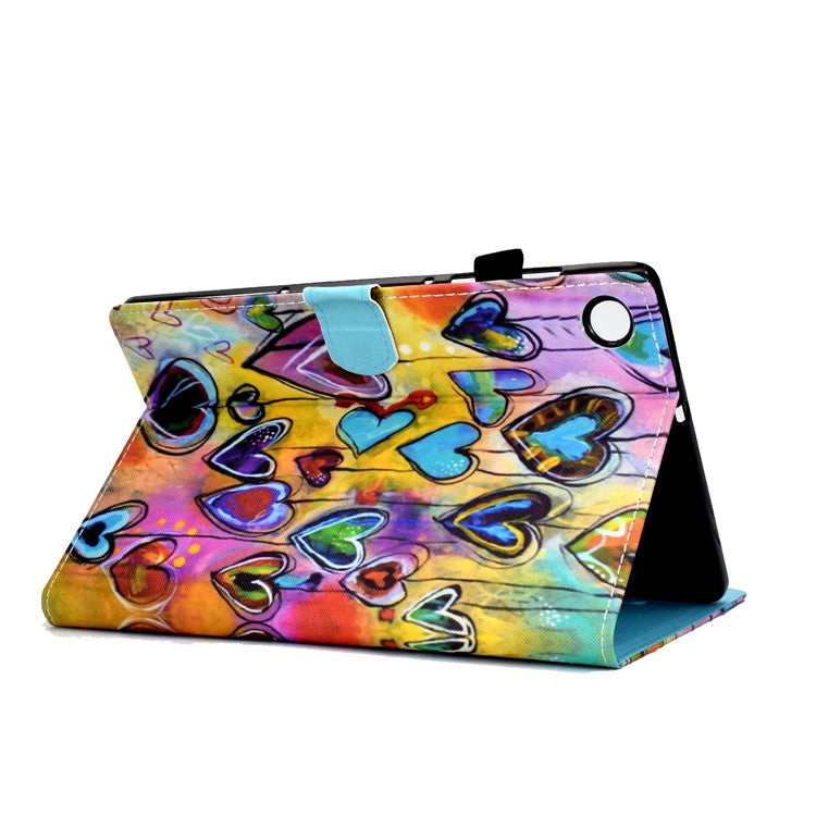 For Samsung Galaxy Tab A8 10.5 (2021) SM-X200 / X205 / Tab A8 10.5 (2022) Pattern Printing PU Leather Dual-sided Magnetic Cover Stand Stitching Case with Card Slots and Pencil Holder - Heart