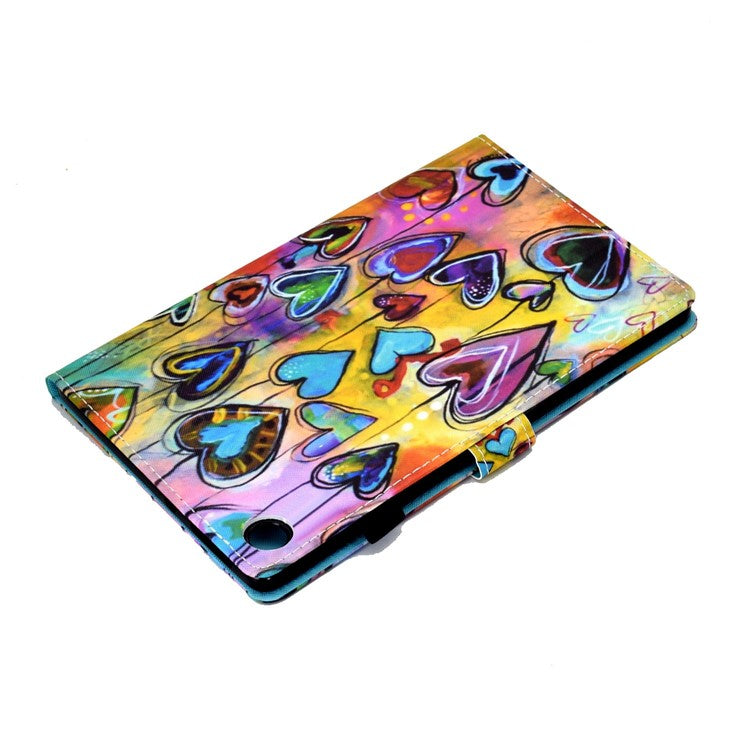 For Samsung Galaxy Tab A8 10.5 (2021) SM-X200 / X205 / Tab A8 10.5 (2022) Pattern Printing PU Leather Dual-sided Magnetic Cover Stand Stitching Case with Card Slots and Pencil Holder - Heart