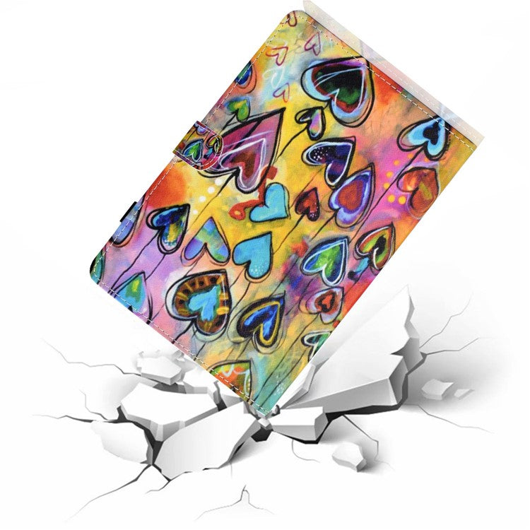 For Samsung Galaxy Tab A8 10.5 (2021) SM-X200 / X205 / Tab A8 10.5 (2022) Pattern Printing PU Leather Dual-sided Magnetic Cover Stand Stitching Case with Card Slots and Pencil Holder - Heart