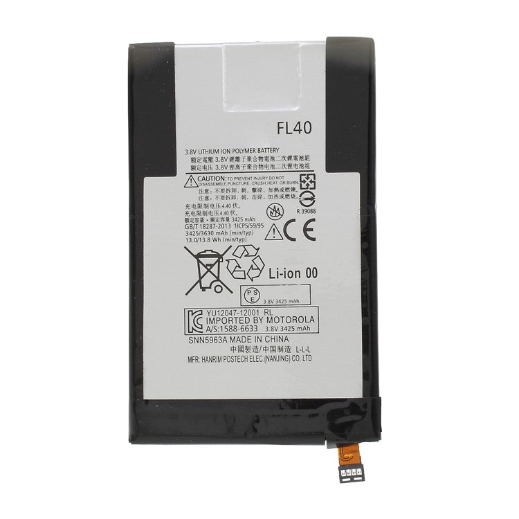 For Motorola Moto X Play 3.80V 3425mAh Li-Polymer Battery Replacement Part (Encode: FL40) (without Logo)