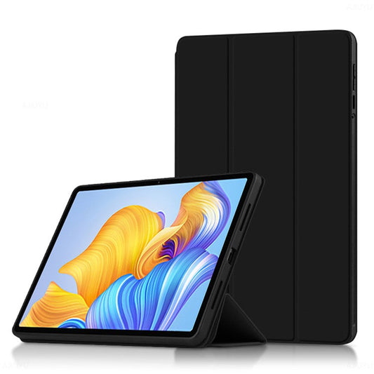 For Honor Pad 8 Protective Cover TPU+PU Leather Anti-Drop Case Shockproof Skin-Touch Tablet Case with Three-fold Stand - Black
