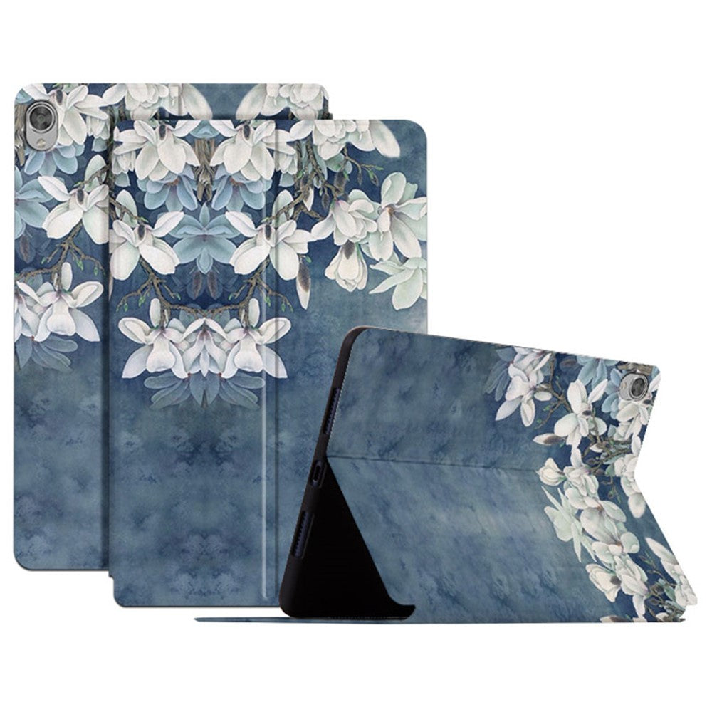 For Lenovo Tab M10 TB-X605F / X505 10.1-inch Well-protected Flower Pattern Printed Tablet Case Leather + TPU Anti-drop Folio Flip Cover with Stand - Chinese Rose