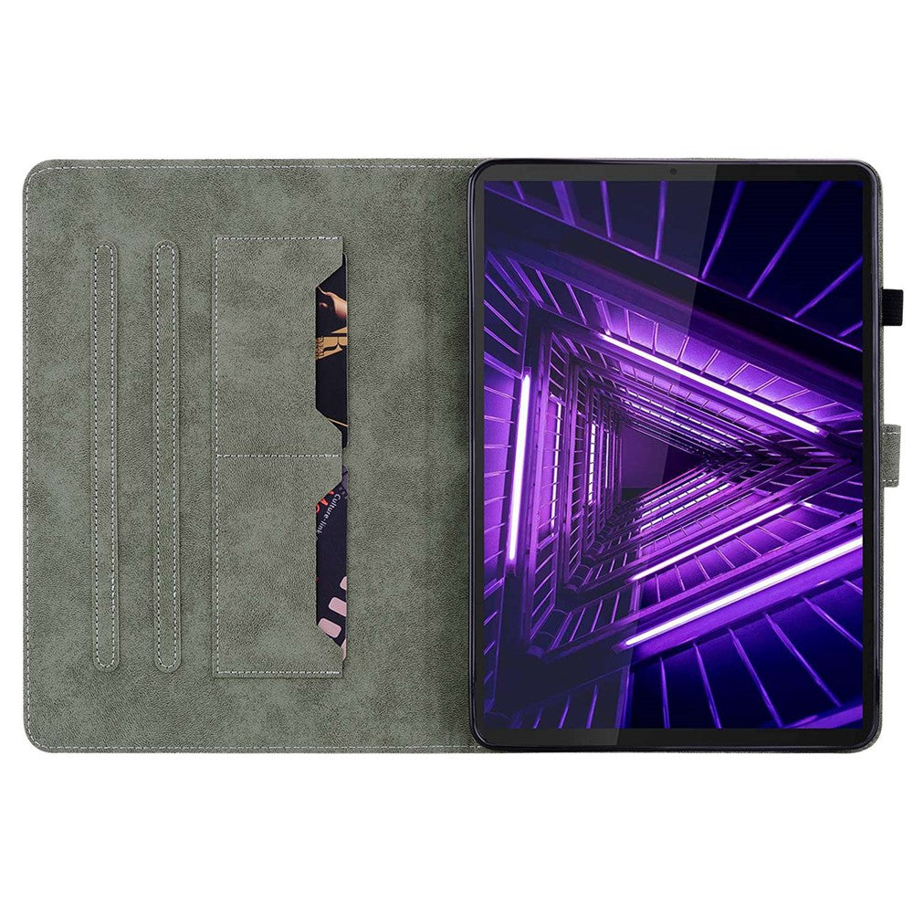 For Lenovo M10 Plus Shockproof Tablet Case with Card Slot Cute Tiger Pattern Imprinted Stand Shell TPU+PU Leather Anti-Drop Cover - Black