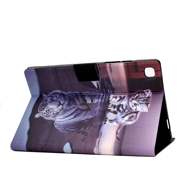 For Samsung Galaxy Tab A7 10.4 (2020) / (2022) T500 / T505 PU Leather Case Pattern Printing Stand Cover - Cat / Tiger