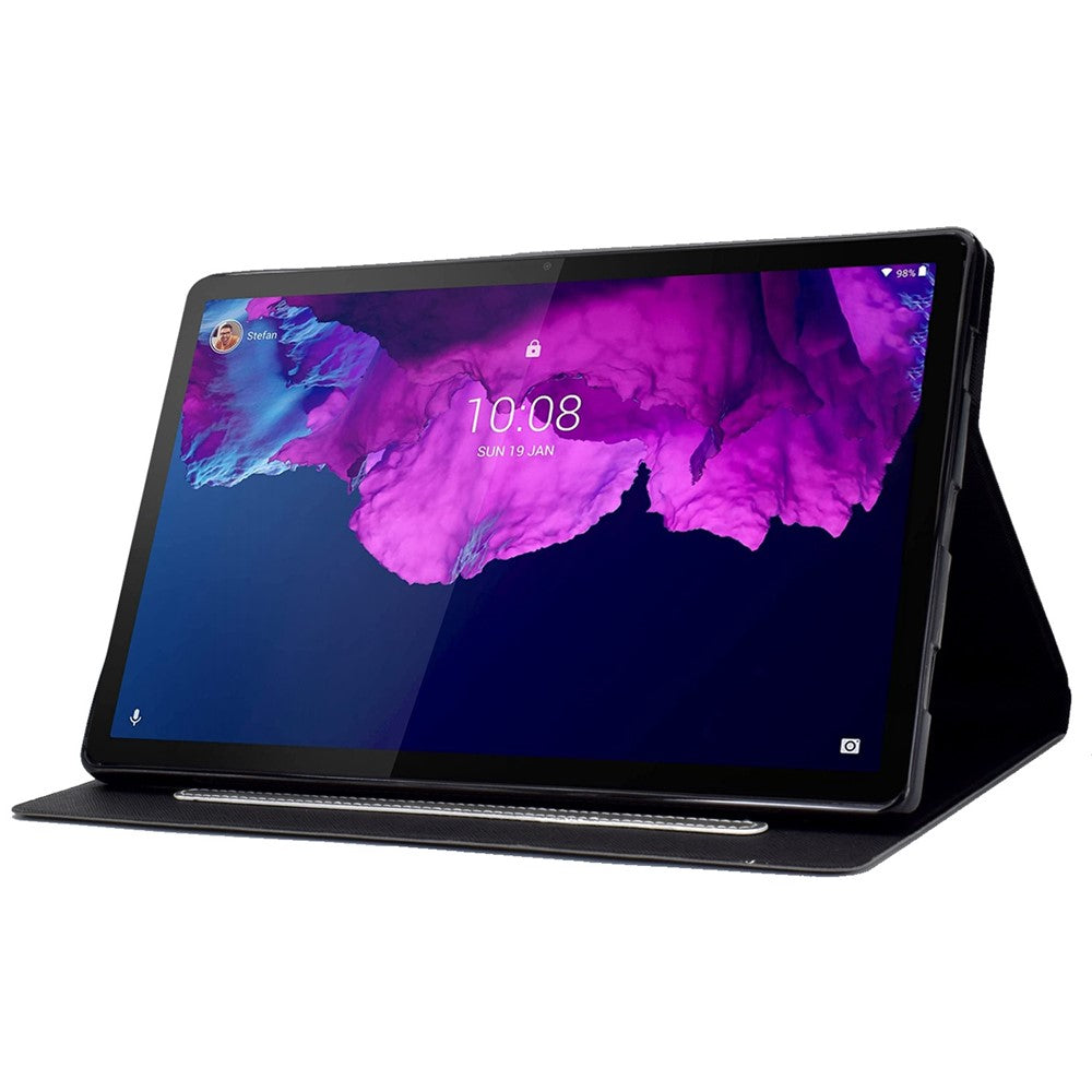 For Lenovo Tab P11 TB-J606F / Tab P11 5G  Card Holder Design Folio Flip Calf Textured Leather Tablet Case Magnetic Shockproof Cover with Stand - Grey