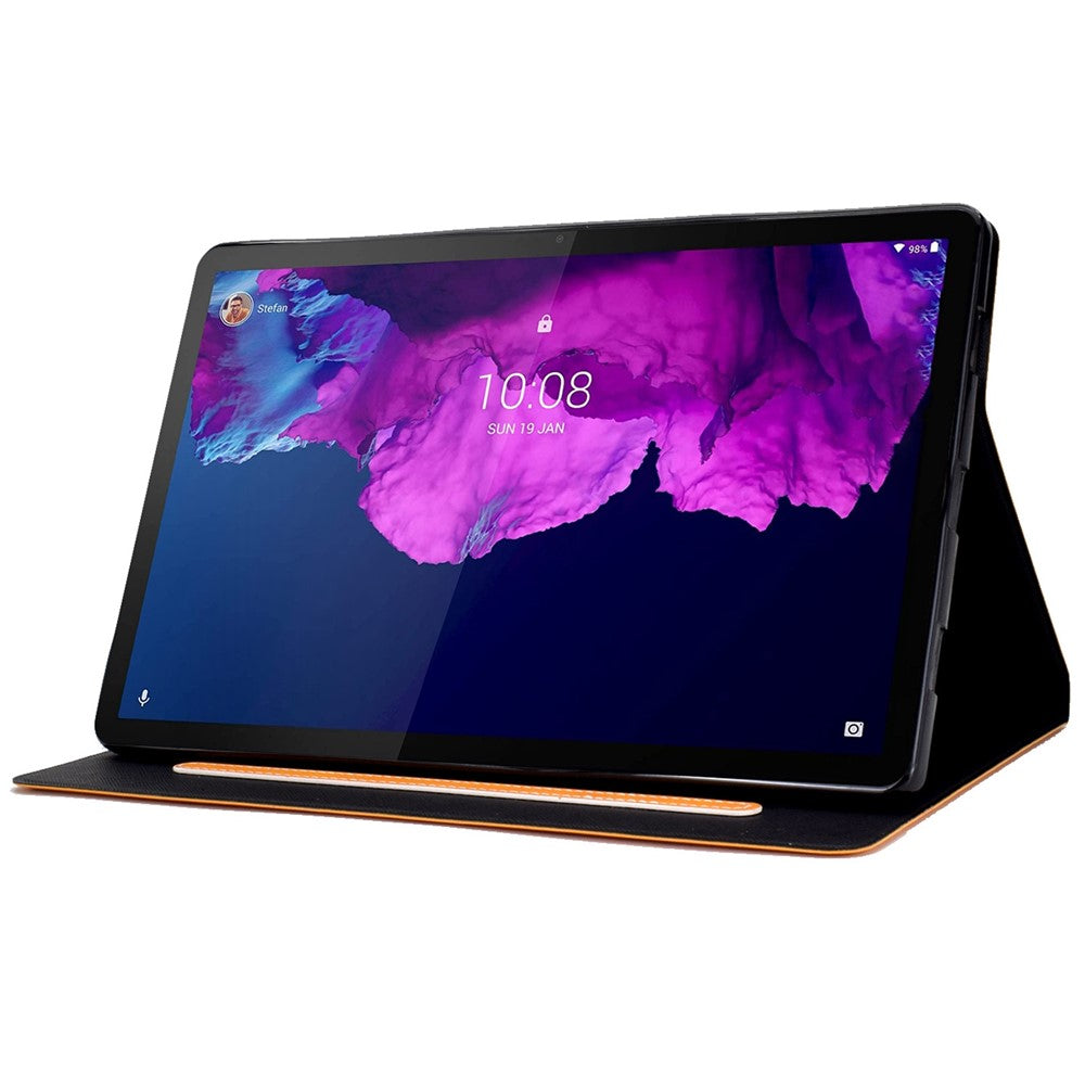 For Lenovo Tab P11 TB-J606F / Tab P11 5G  Card Holder Design Folio Flip Calf Textured Leather Tablet Case Magnetic Shockproof Cover with Stand - Orange