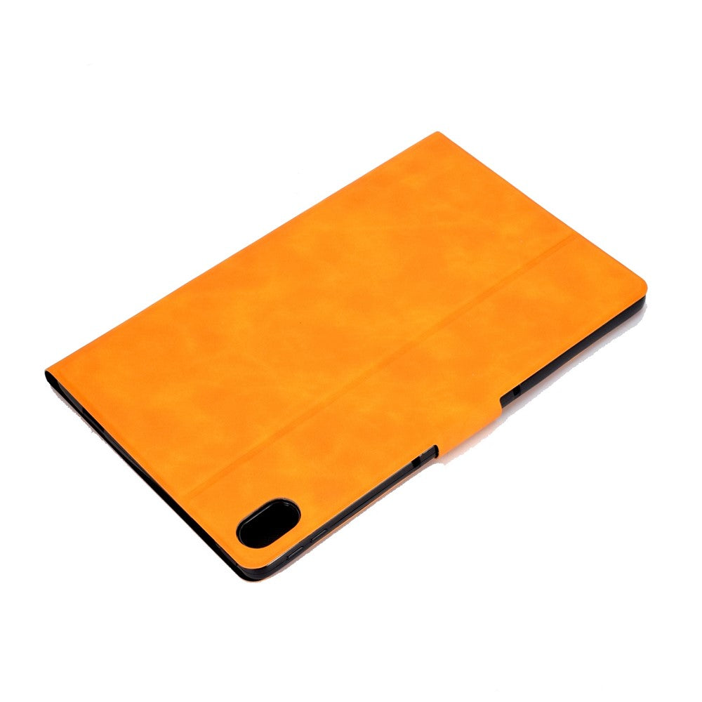 For Lenovo Tab P11 TB-J606F / Tab P11 5G  Card Holder Design Folio Flip Calf Textured Leather Tablet Case Magnetic Shockproof Cover with Stand - Orange