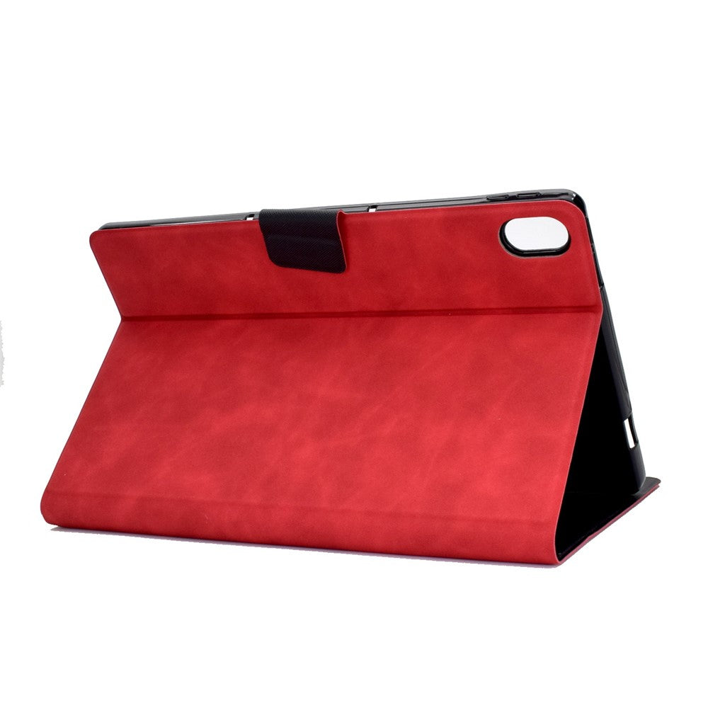 For Lenovo Tab P11 TB-J606F / Tab P11 5G  Card Holder Design Folio Flip Calf Textured Leather Tablet Case Magnetic Shockproof Cover with Stand - Red