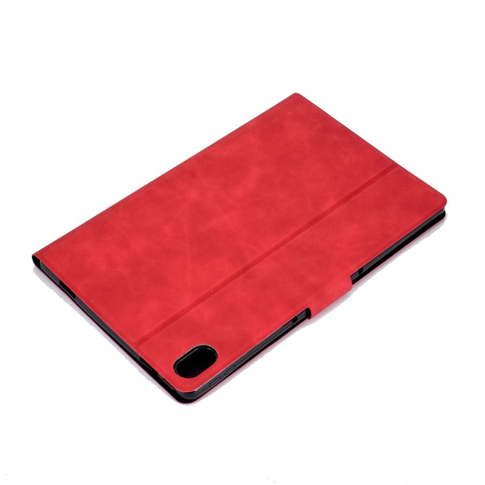 For Lenovo Tab P11 TB-J606F / Tab P11 5G  Card Holder Design Folio Flip Calf Textured Leather Tablet Case Magnetic Shockproof Cover with Stand - Red
