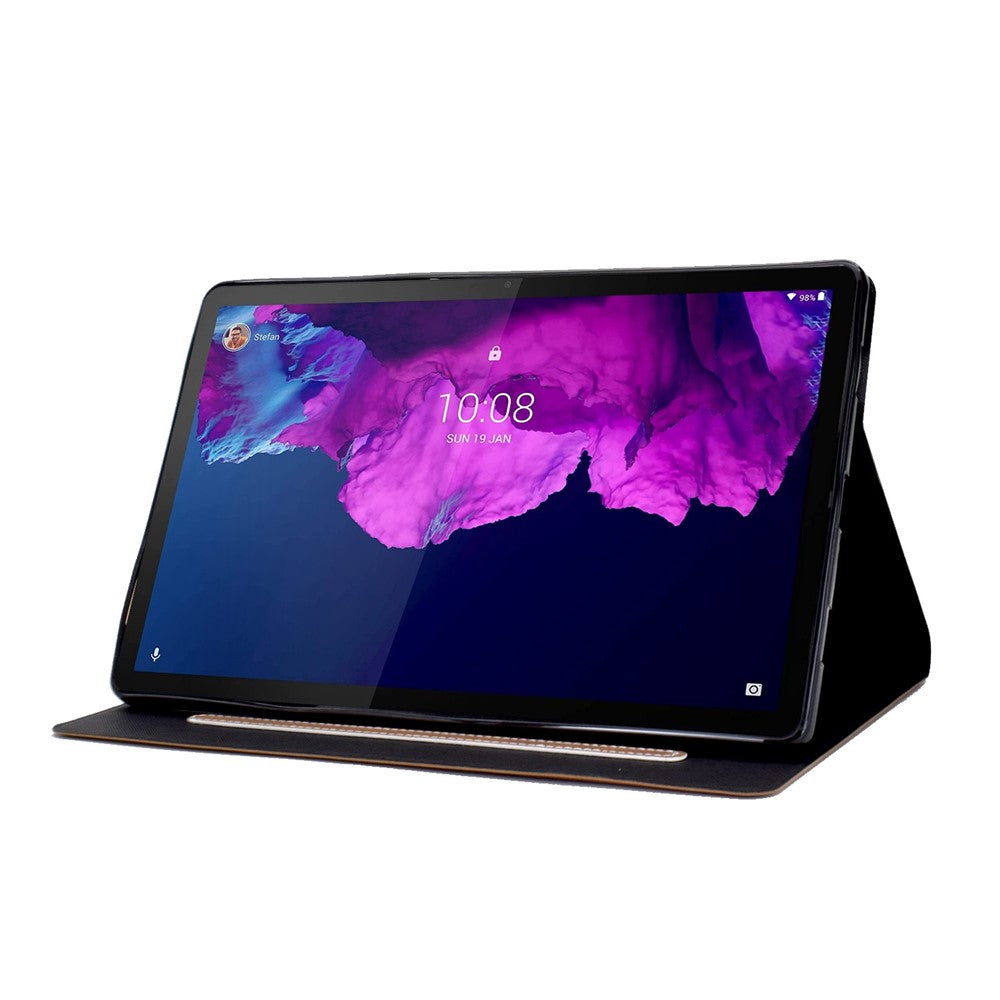 For Lenovo Tab P11 TB-J606F / Tab P11 5G  Card Holder Design Folio Flip Calf Textured Leather Tablet Case Magnetic Shockproof Cover with Stand - Brown