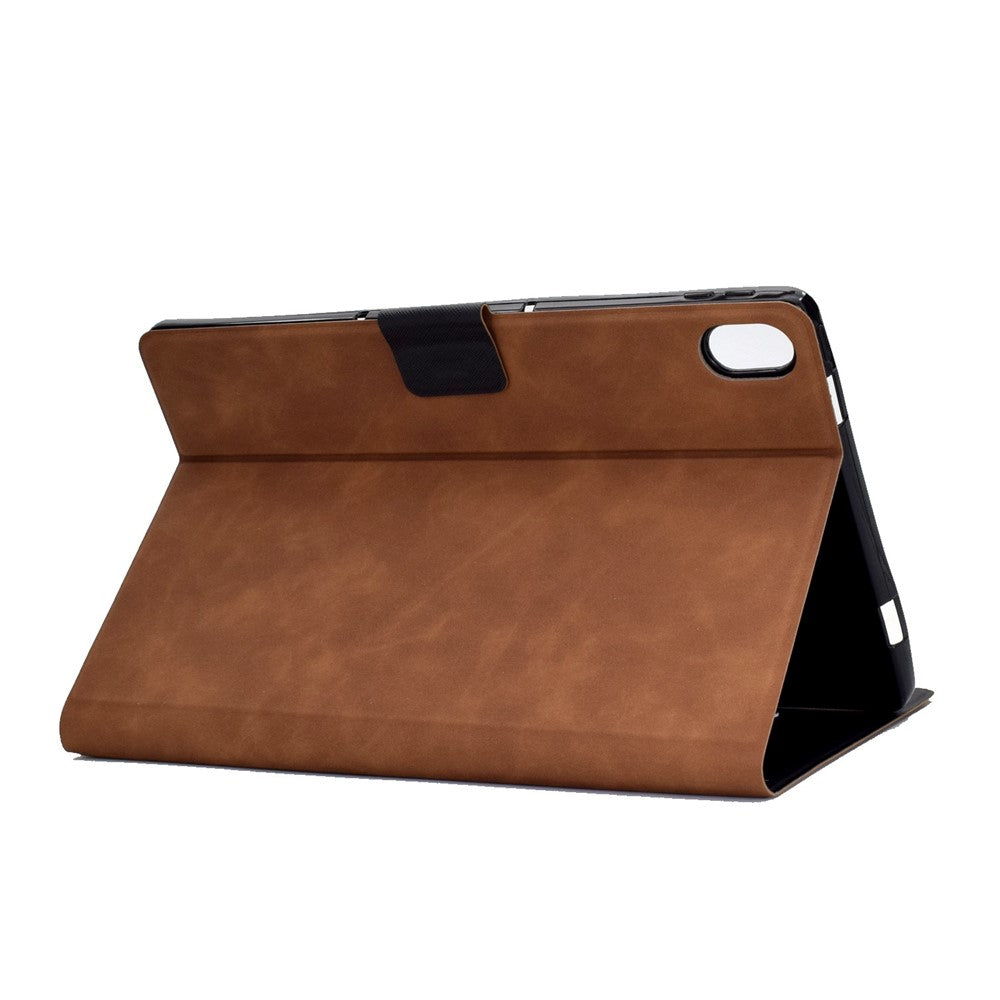 For Lenovo Tab P11 TB-J606F / Tab P11 5G  Card Holder Design Folio Flip Calf Textured Leather Tablet Case Magnetic Shockproof Cover with Stand - Brown
