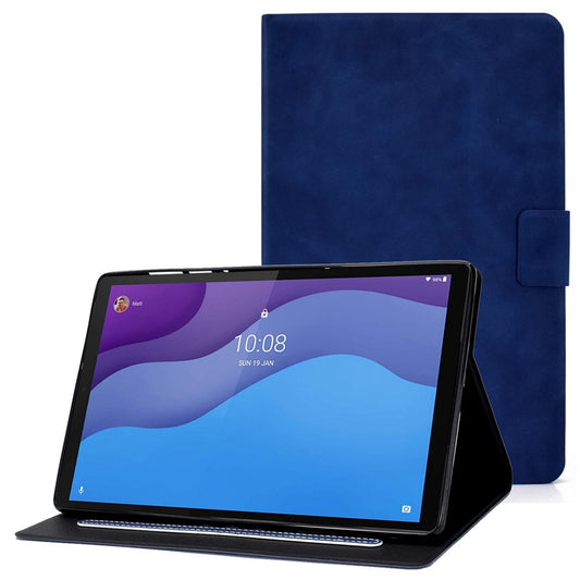For Lenovo Tab M10 HD Gen 2 X306X Folio Flip Anti-scratch Calf Textured Leather Tablet Case Card Holder Stand Feature Magnetic Protector - Blue